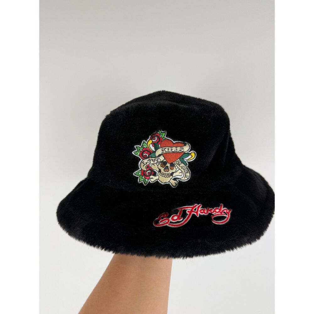 Ed Hardy Love Kills Slowly Faux Fur Bucket Hat